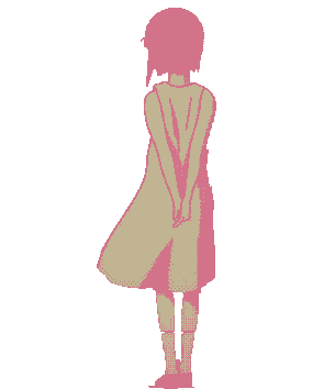 lain standing, dress flowing in the wind,